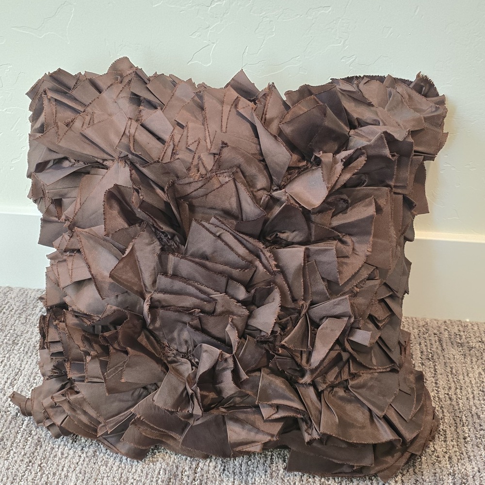 Pier 1 Satin Ruffle Brown Decor Throw Pillow Case‎ All Ruffles 16x16